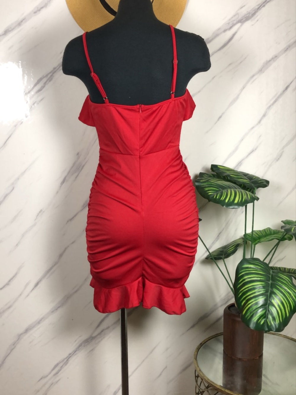 Red Ruffle Ruched Wrap Mini Dress - Small - Picture 2 of 2